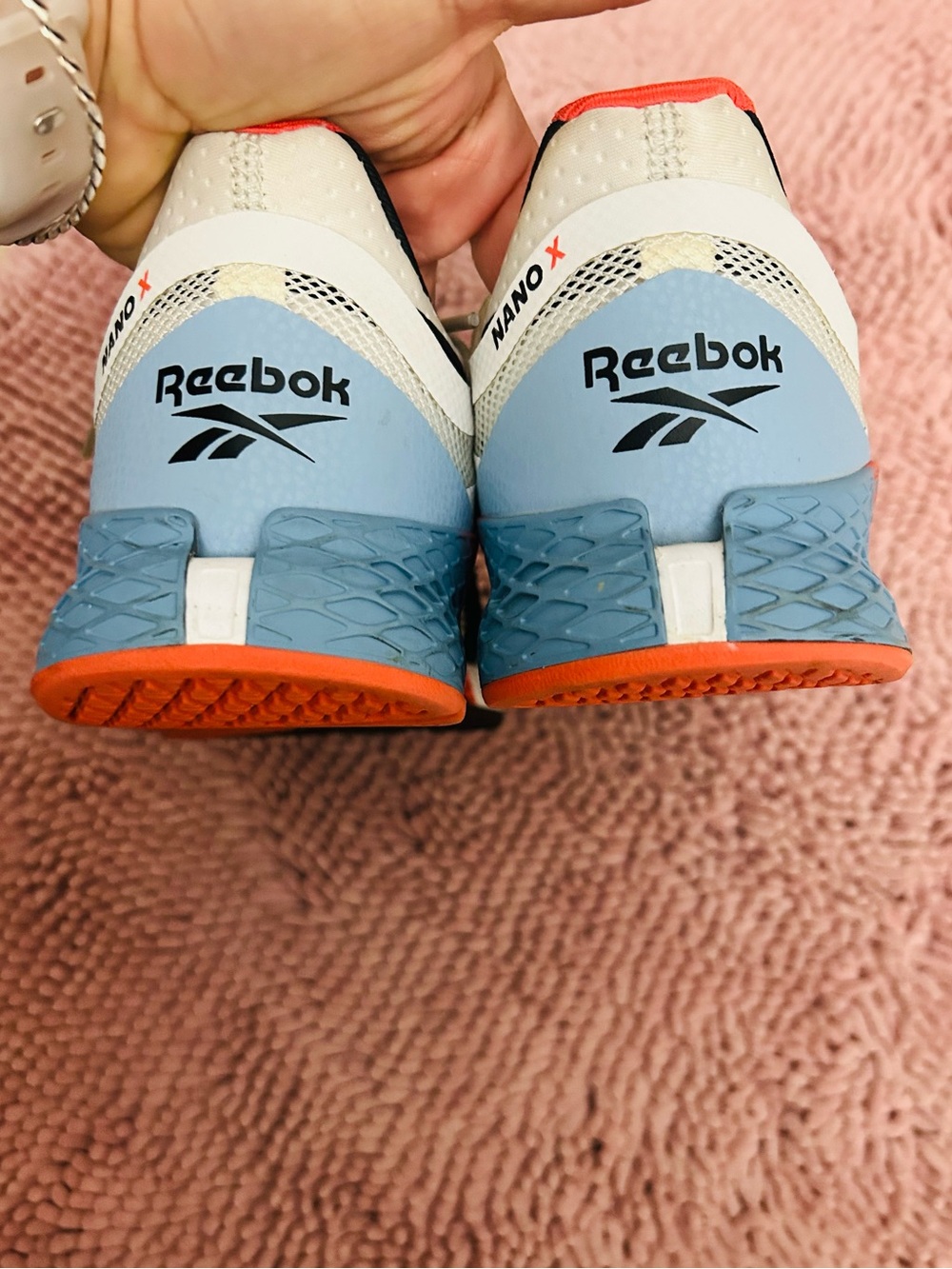 Reebok Woman’s Training Shoes - White, Light Blue & Orange Accents- fits 9/ 9.5